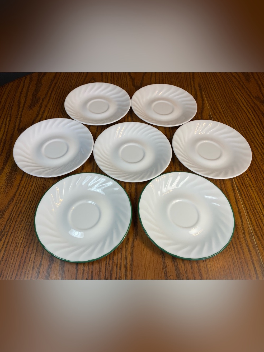 7 Corelle White & Green Swirl Saucers 6 1/4” plates